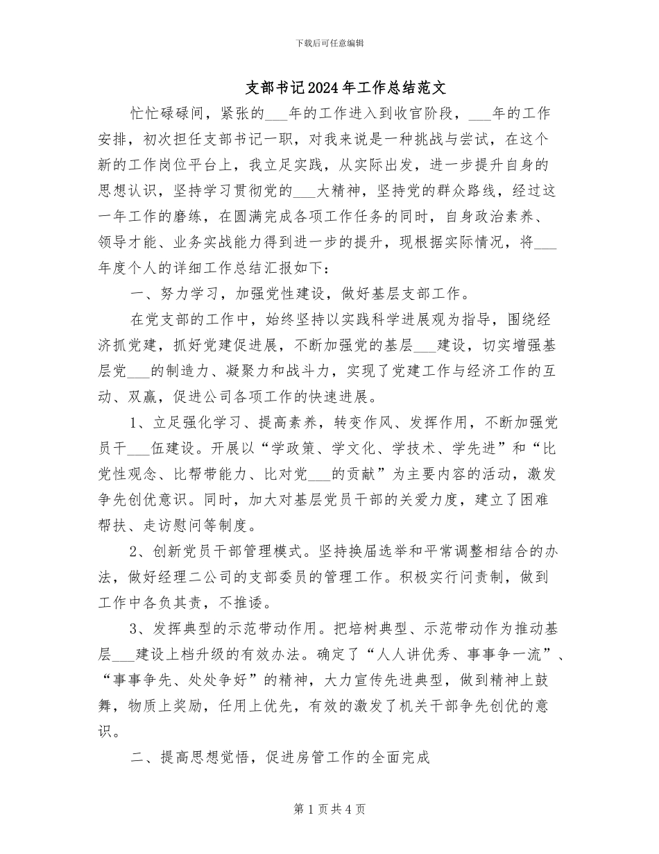 支部书记2024年工作总结范文_第1页