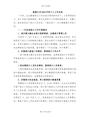 数据文员2024年终个人工作总结