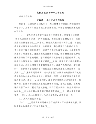 文体局2024年半年工作总结