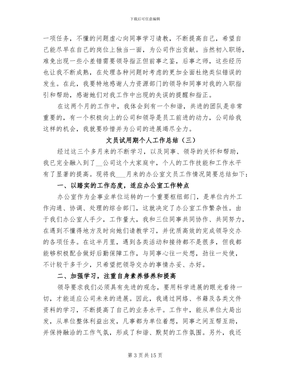 文员试用期个人工作总结2024年_第3页