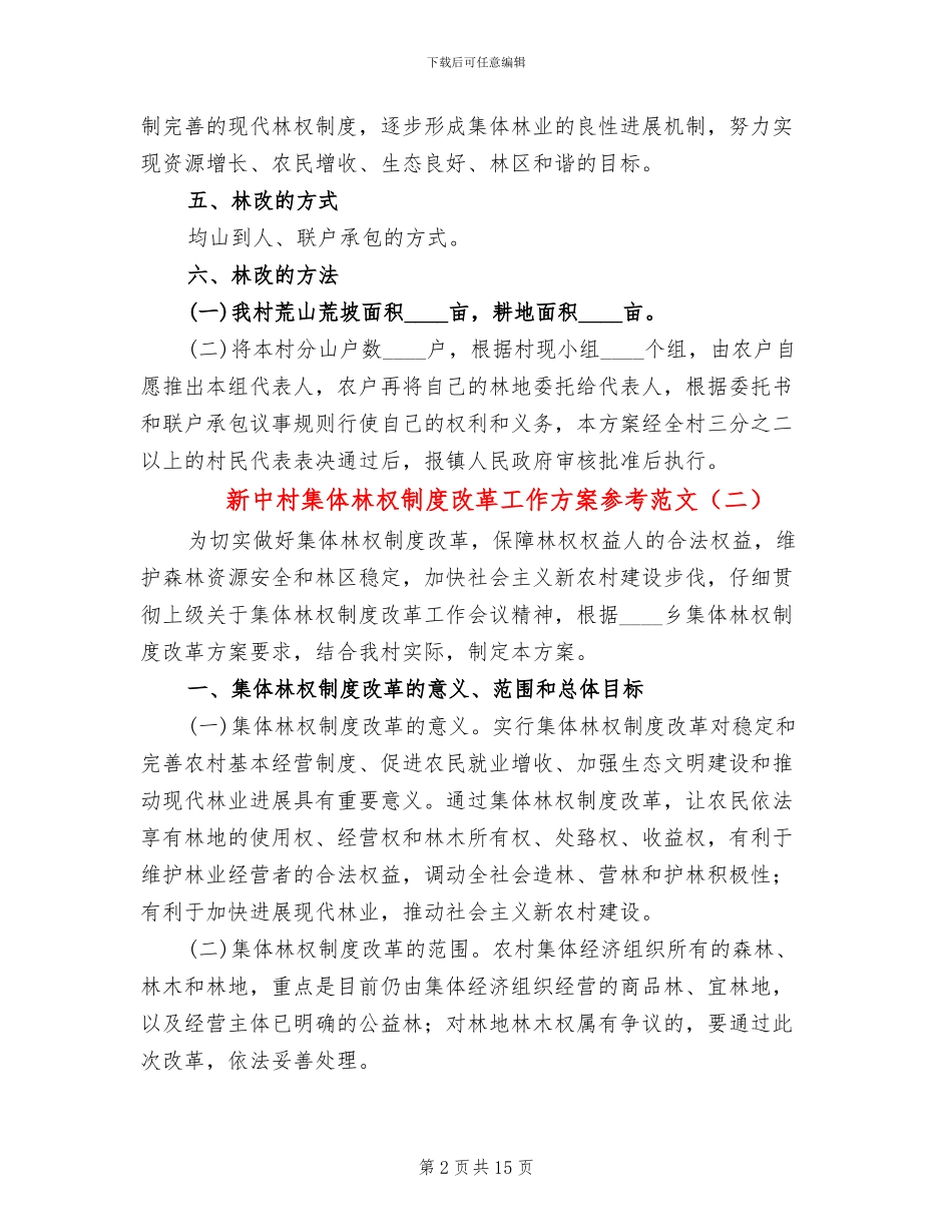 新中村集体林权制度改革工作方案参考范文_第2页