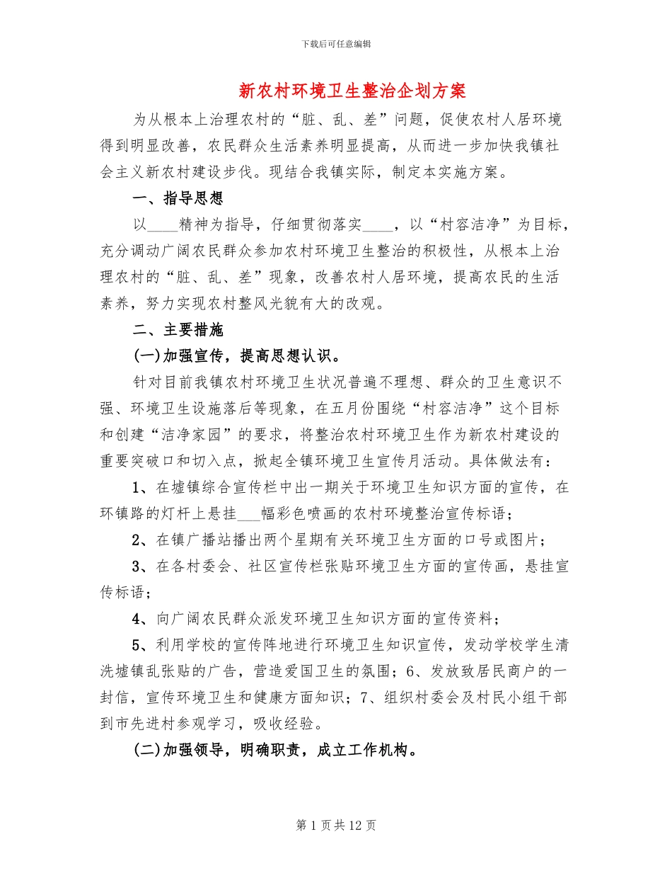 新农村环境卫生整治企划方案_第1页