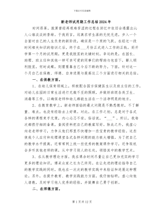 新教师试用期工作总结2024年