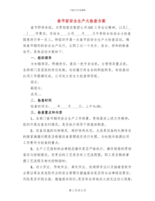春节前安全生产大检查方案