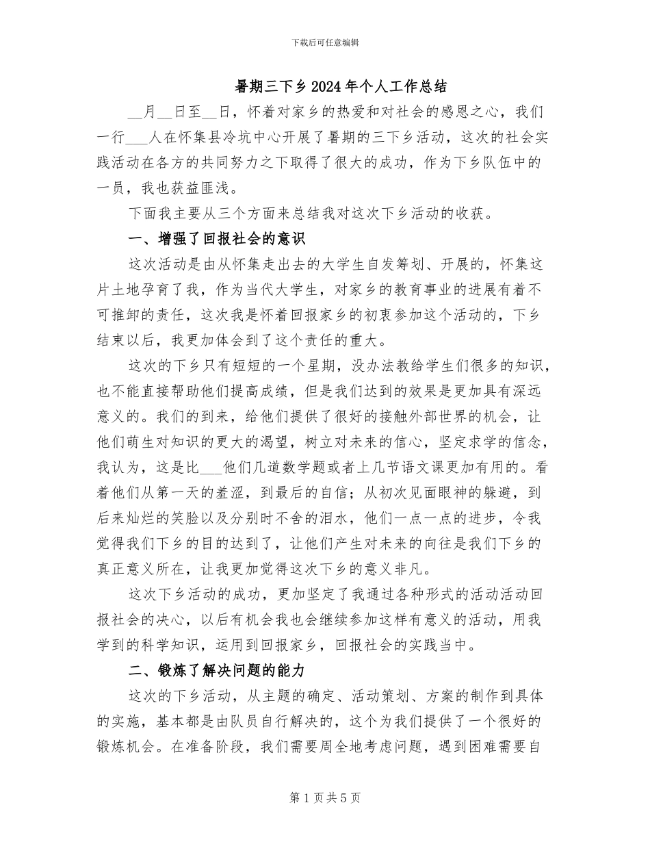 暑期三下乡2024年个人工作总结_第1页