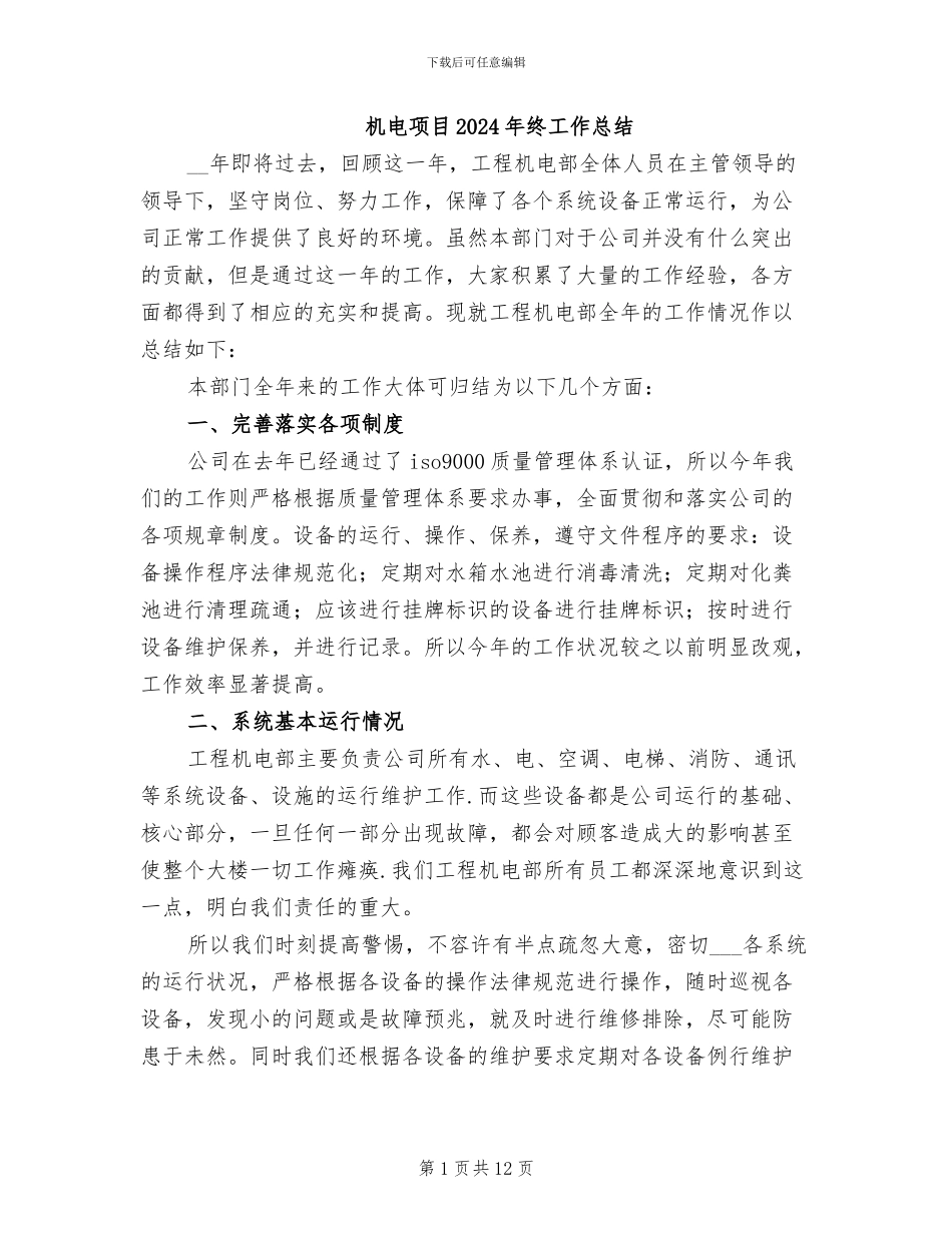 机电项目2024年终工作总结_第1页