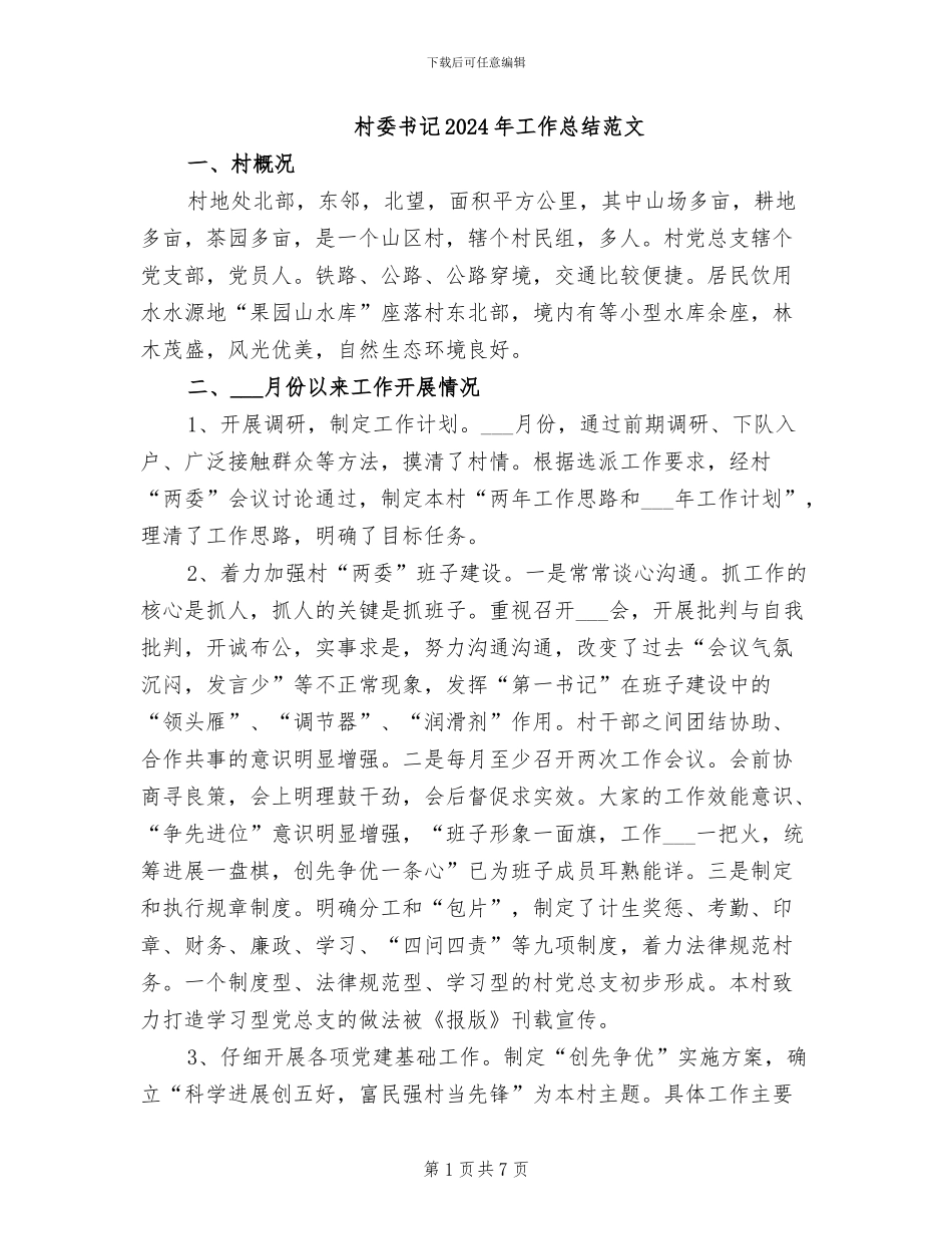 村委书记2024年工作总结范文_第1页