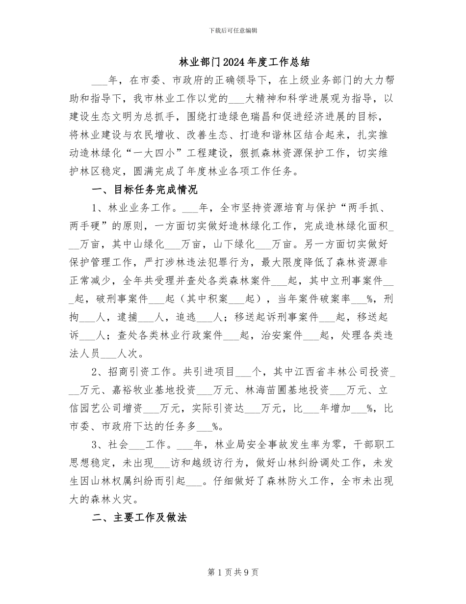 林业部门2024年度工作总结_第1页