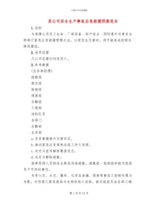 某公司安全生产事故应急救援预案范本