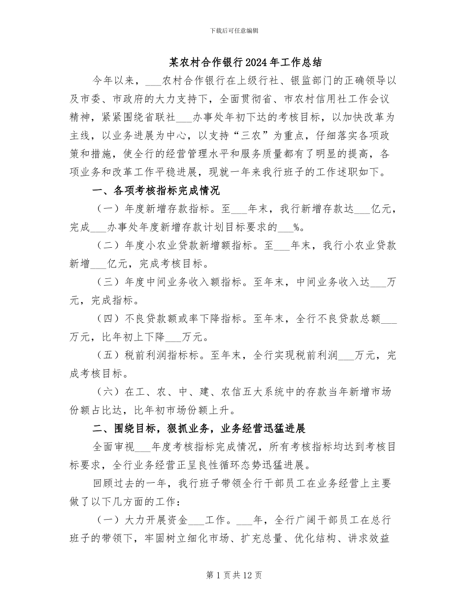 某农村合作银行2024年工作总结_第1页