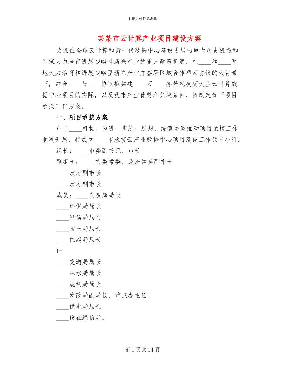 某某市云计算产业项目建设方案_第1页