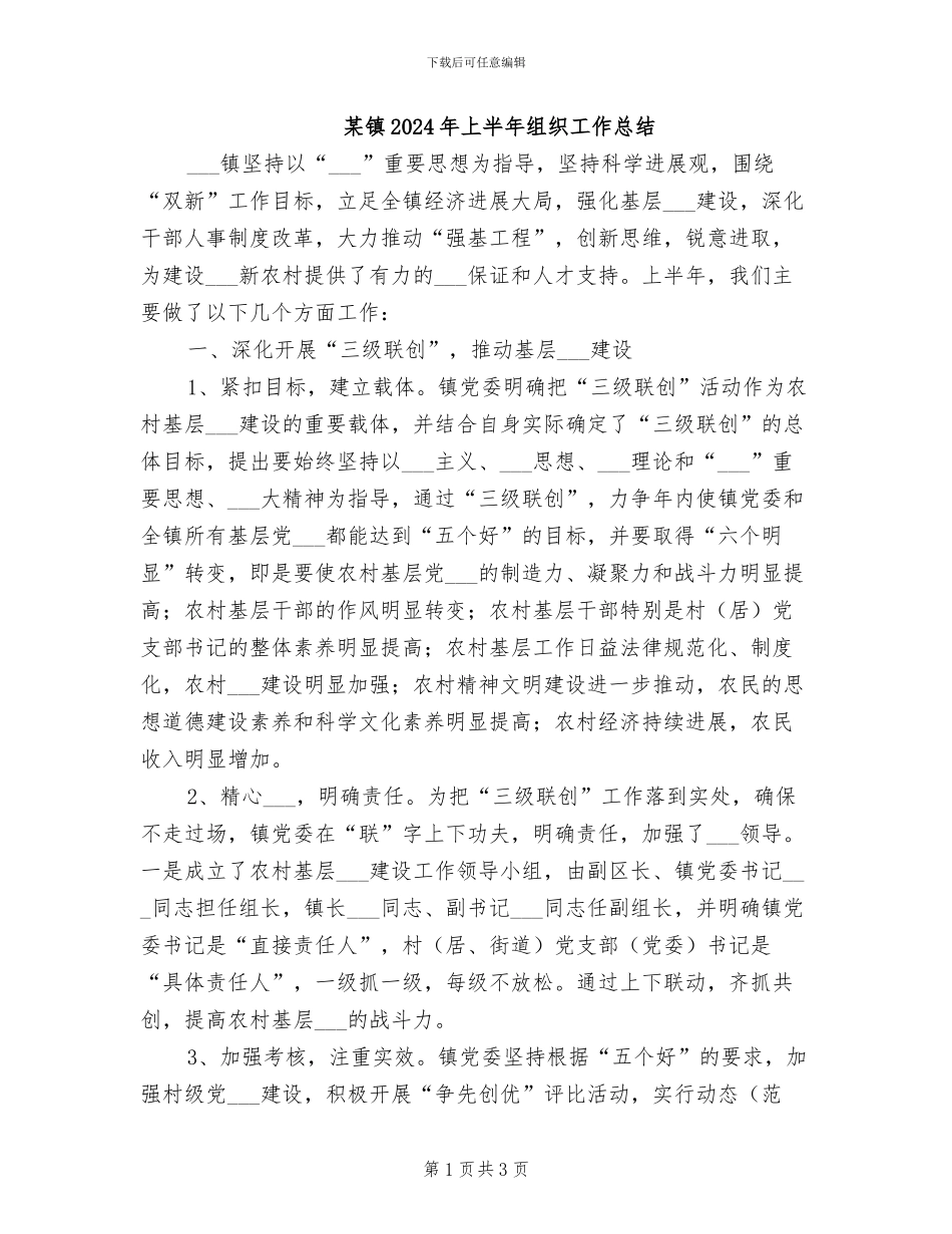 某镇2024年上半年组织工作总结_第1页