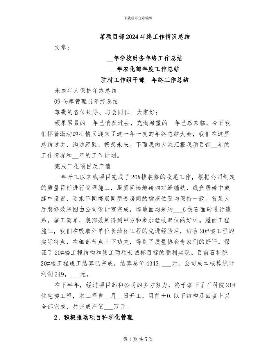 某项目部2024年终工作情况总结_第1页