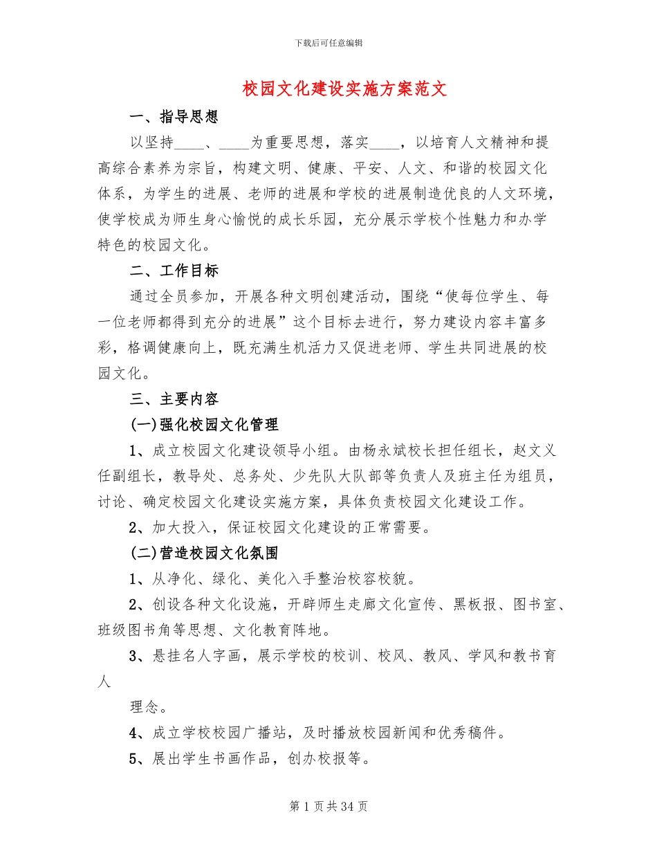 校园文化建设实施方案范文_第1页