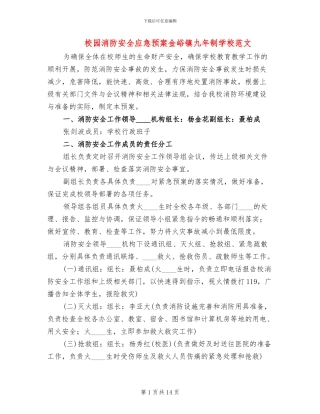 校园消防安全应急预案金峪镇九年制学校范文