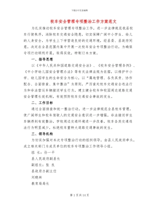 校车安全管理专项整治工作方案范文