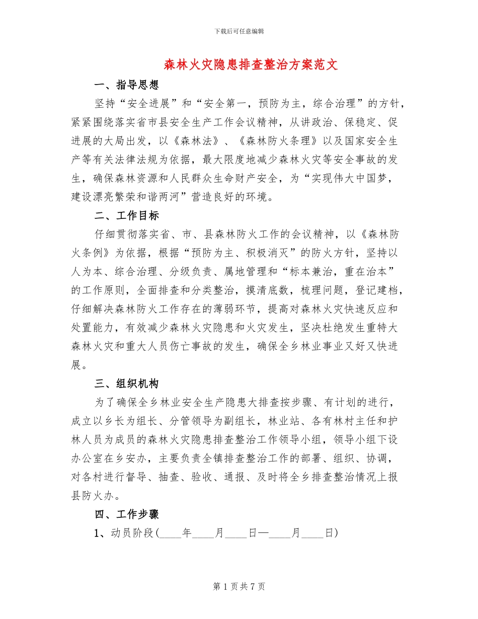 森林火灾隐患排查整治方案范文(3篇)_第1页
