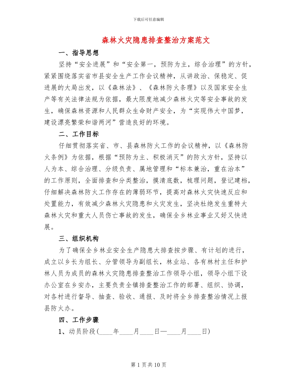 森林火灾隐患排查整治方案范文_第1页