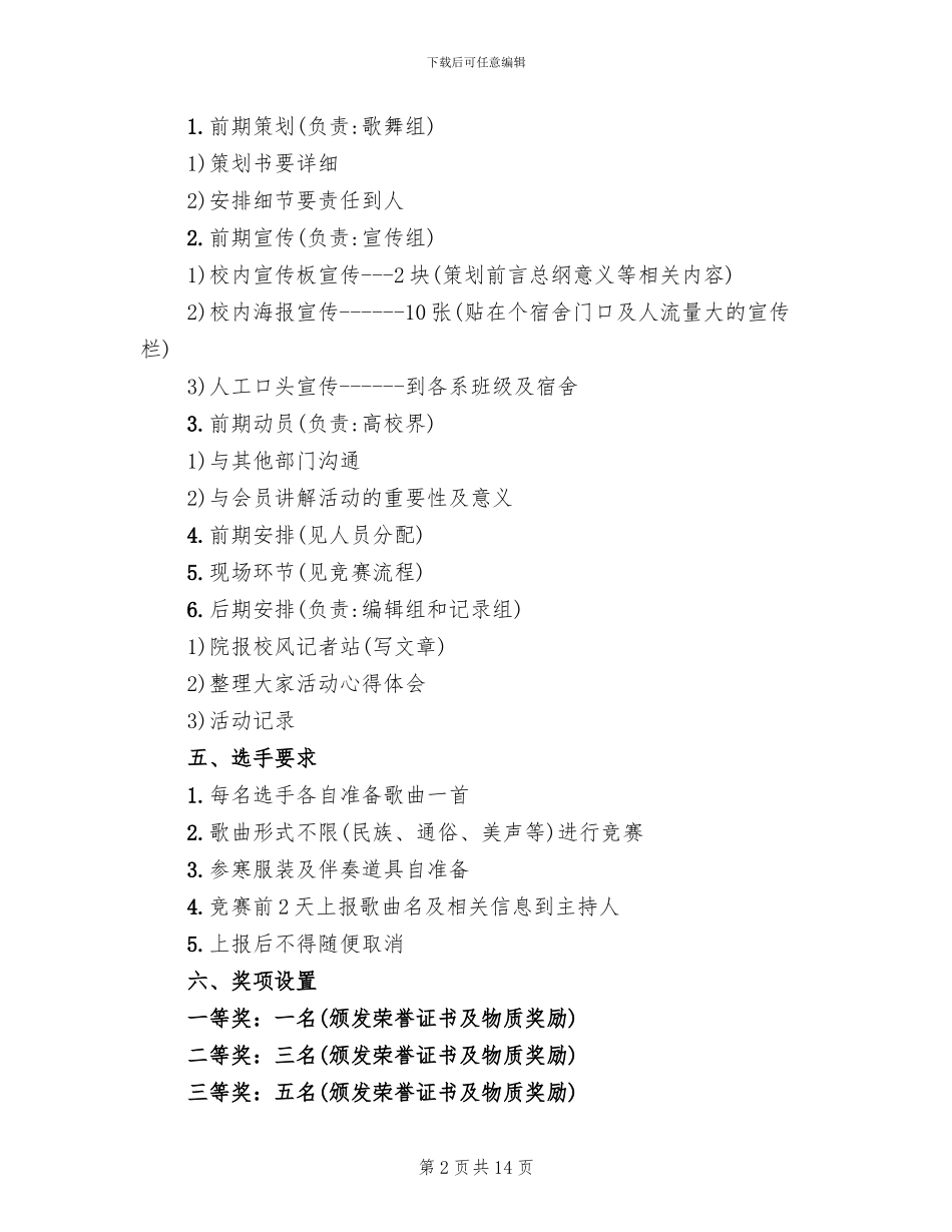 歌唱比赛活动策划实施方案范本(5篇)_第2页