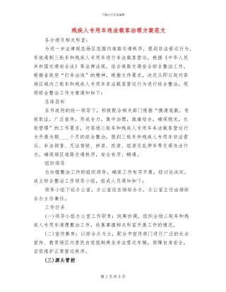 残疾人专用车违法载客治理方案范文