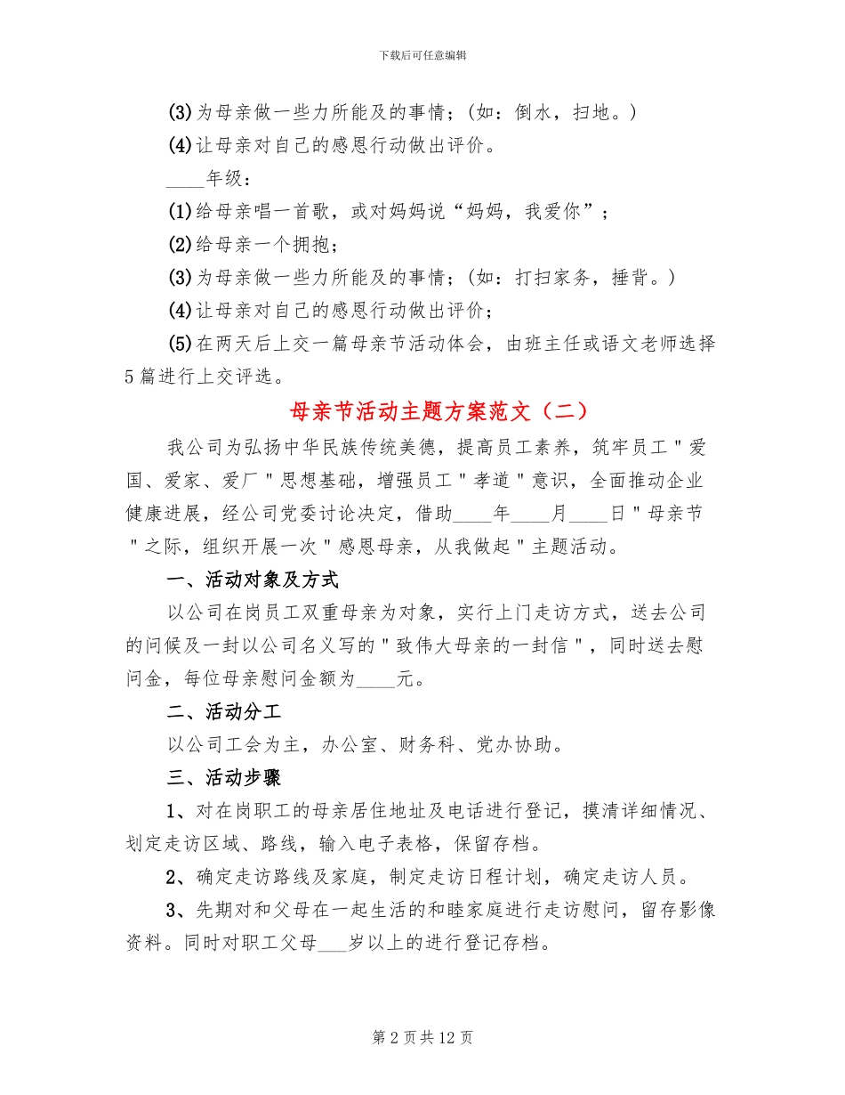 母亲节活动主题方案范文(7篇)_第2页