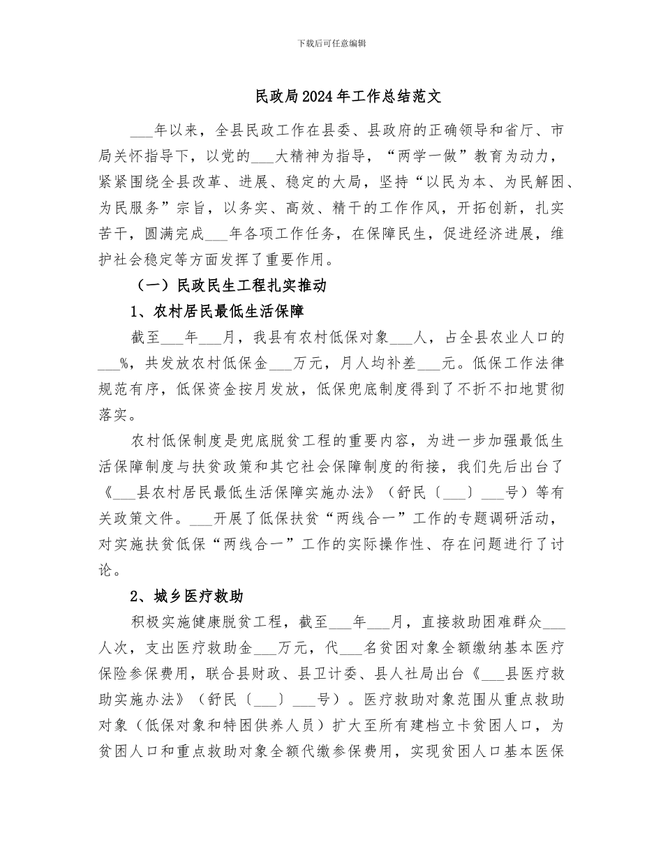 民政局2024年工作总结范文_第1页