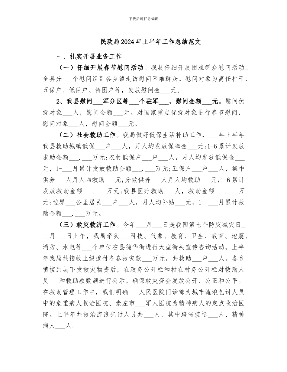 民政局2024年上半年工作总结范文_第1页