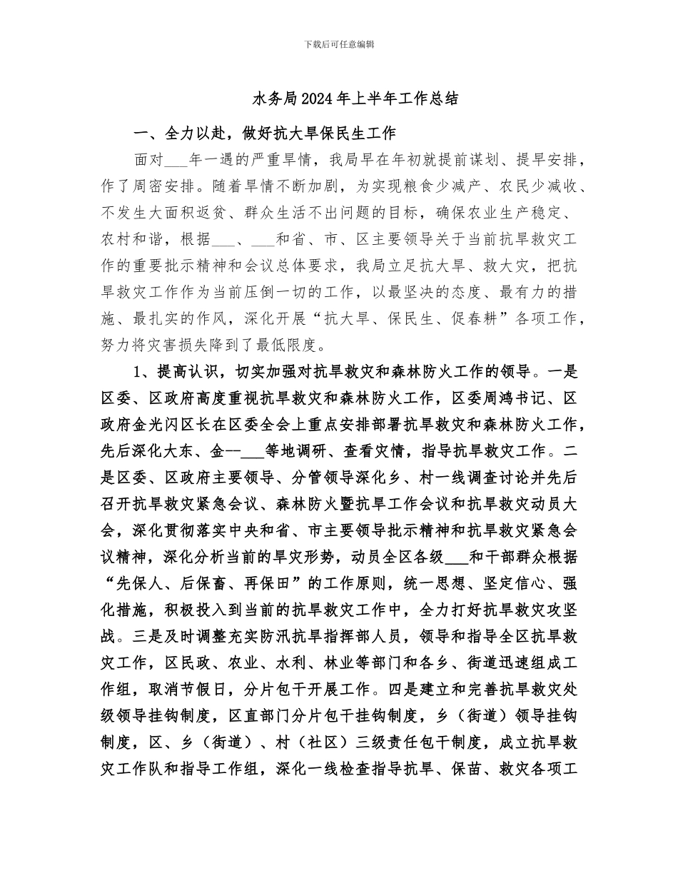 水务局2024年上半年工作总结_第1页