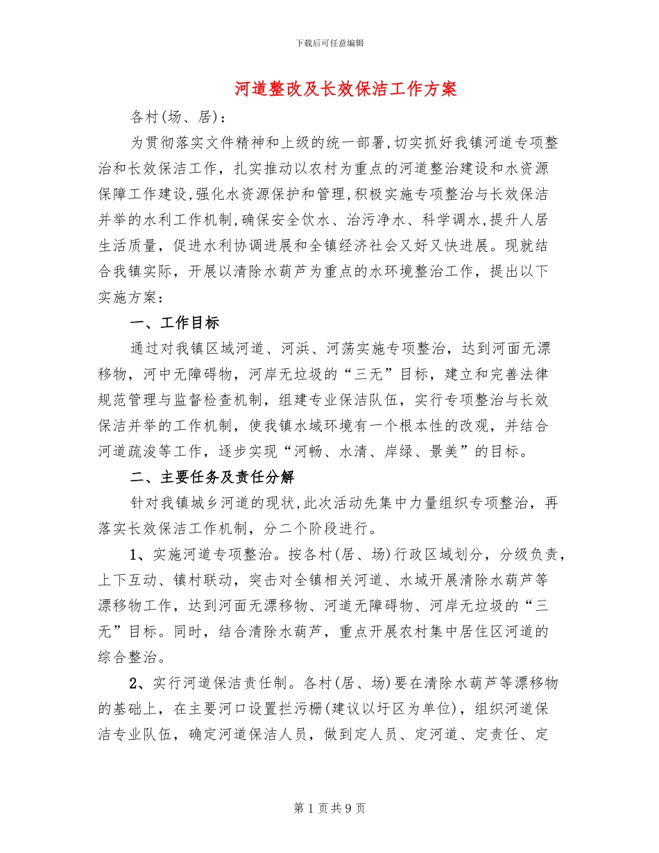 河道整改及长效保洁工作方案_第1页
