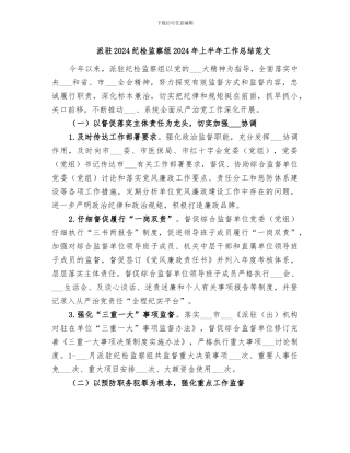 派驻2024纪检监察组2024年上半年工作总结范文