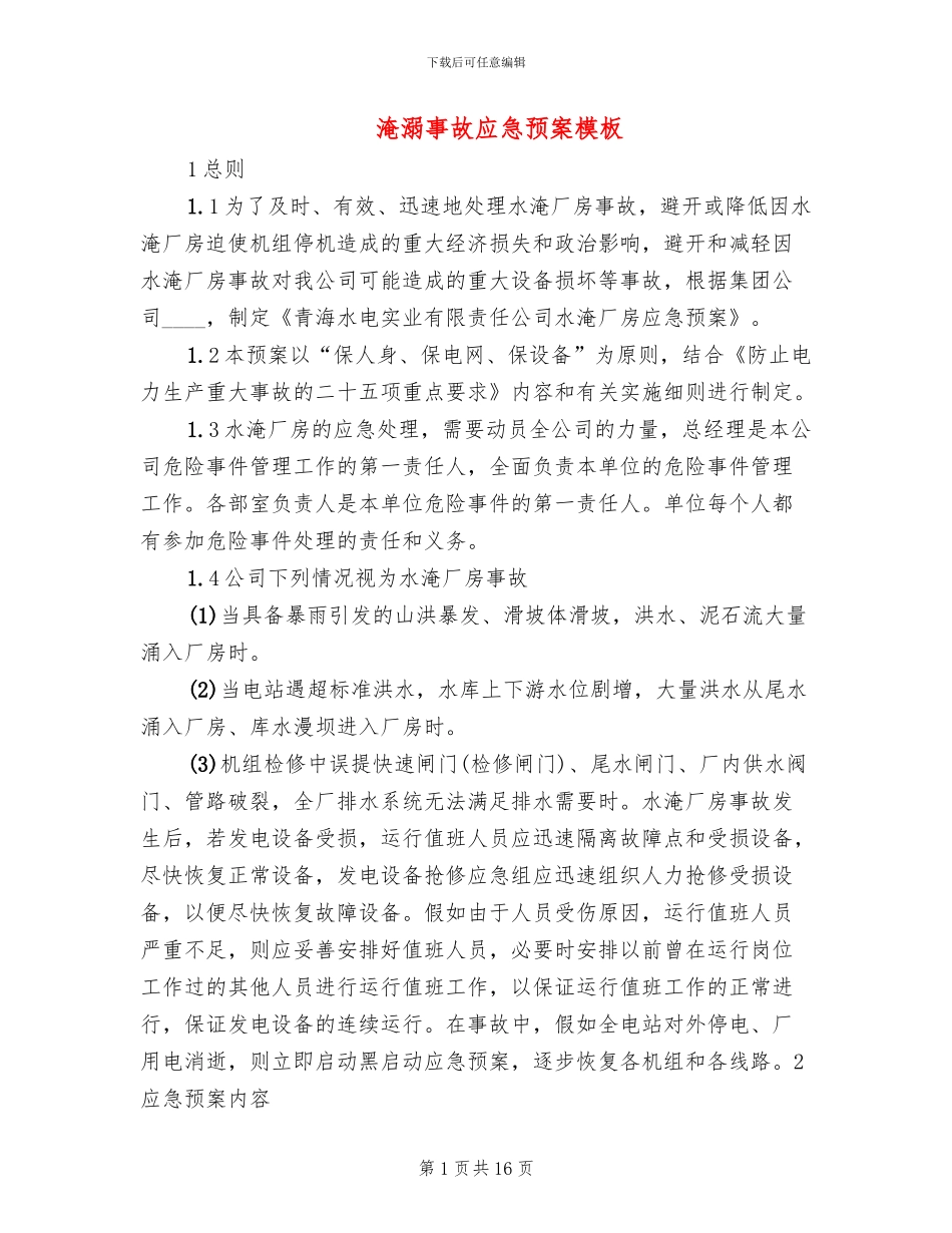 淹溺事故应急预案模板(4篇)_第1页