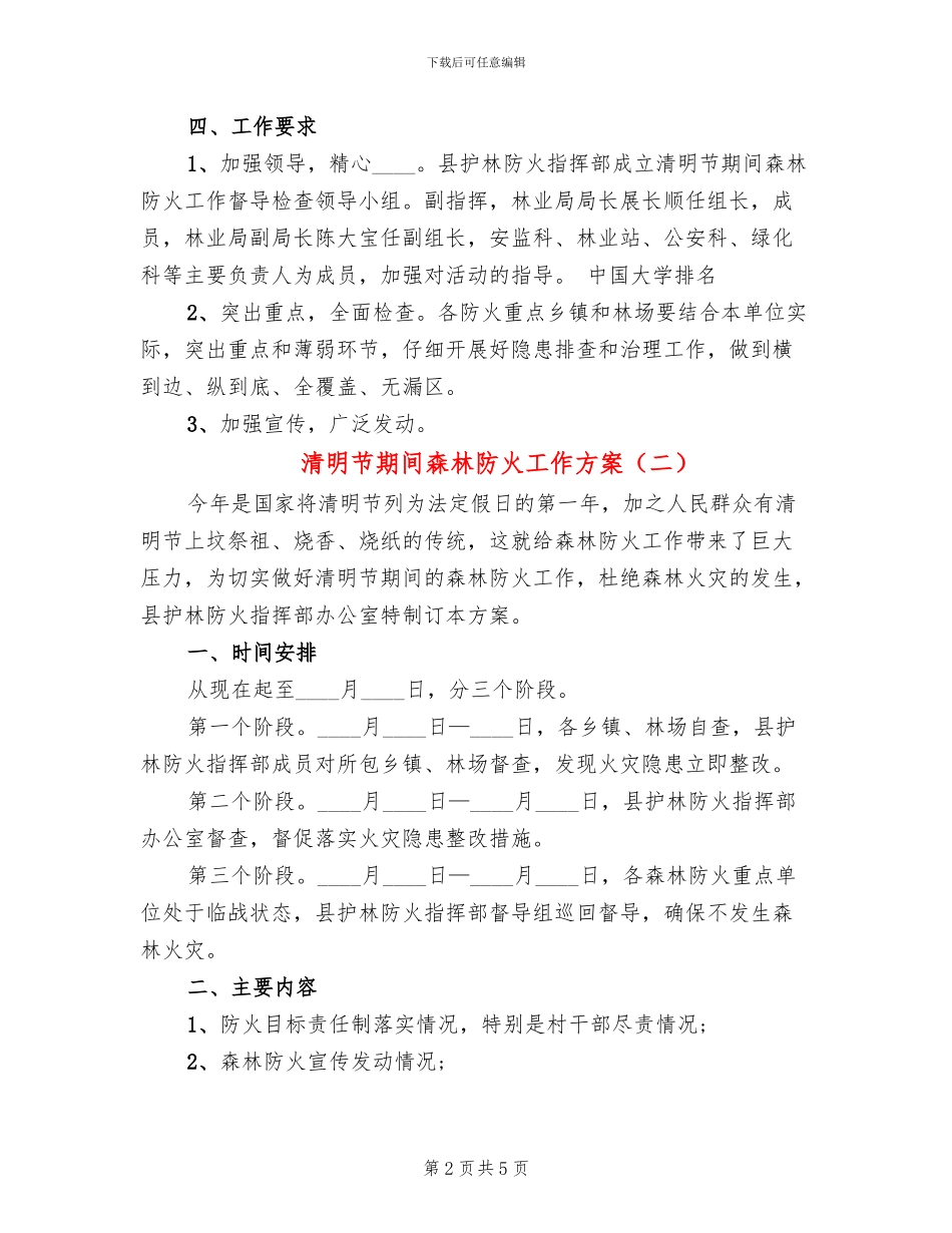 清明节期间森林防火工作方案(3篇)_第2页