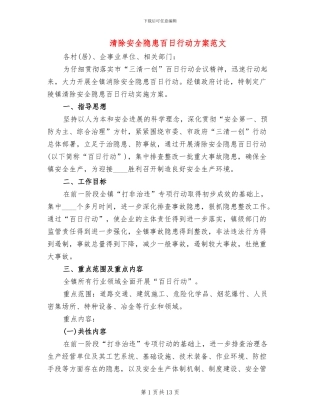 清除安全隐患百日行动方案范文