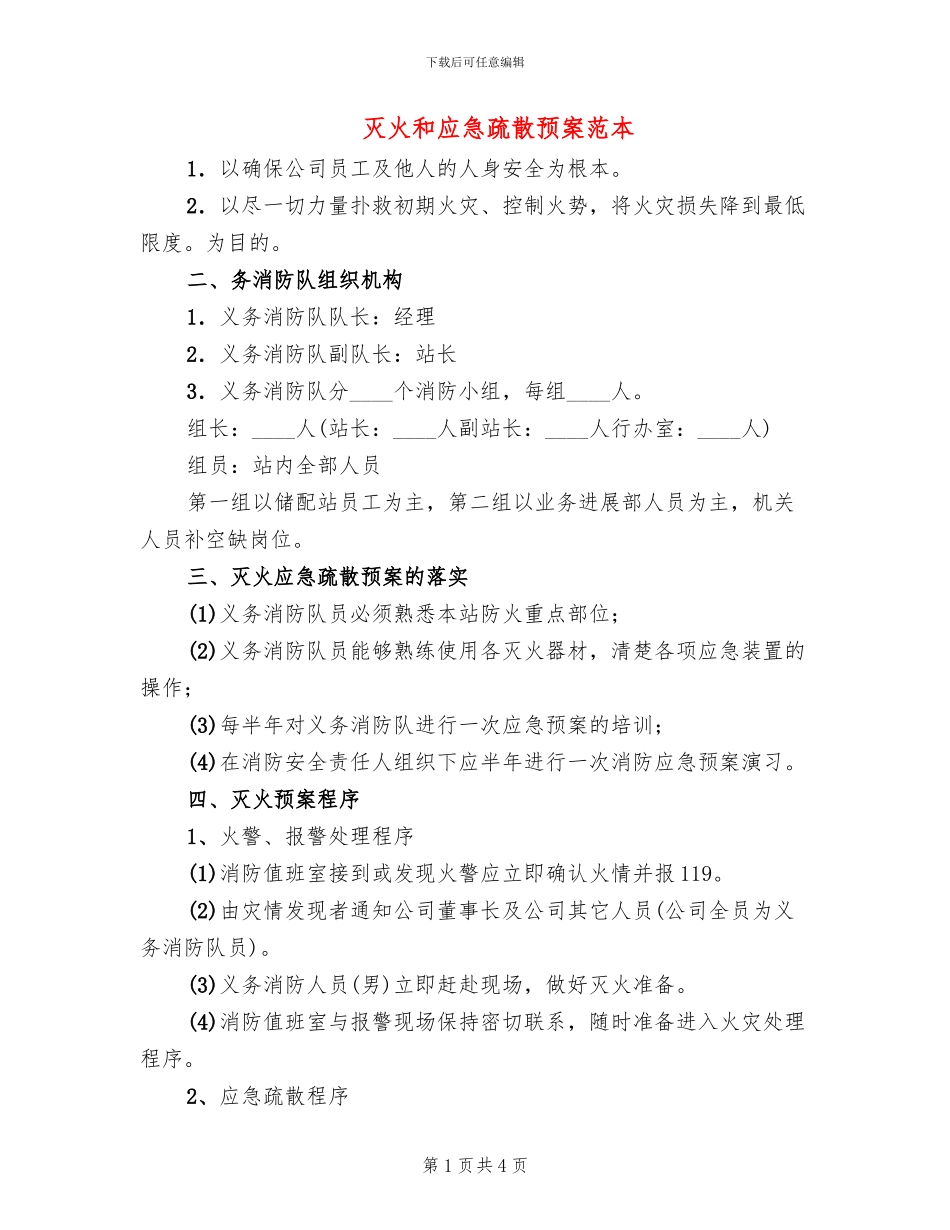 灭火和应急疏散预案范本_第1页