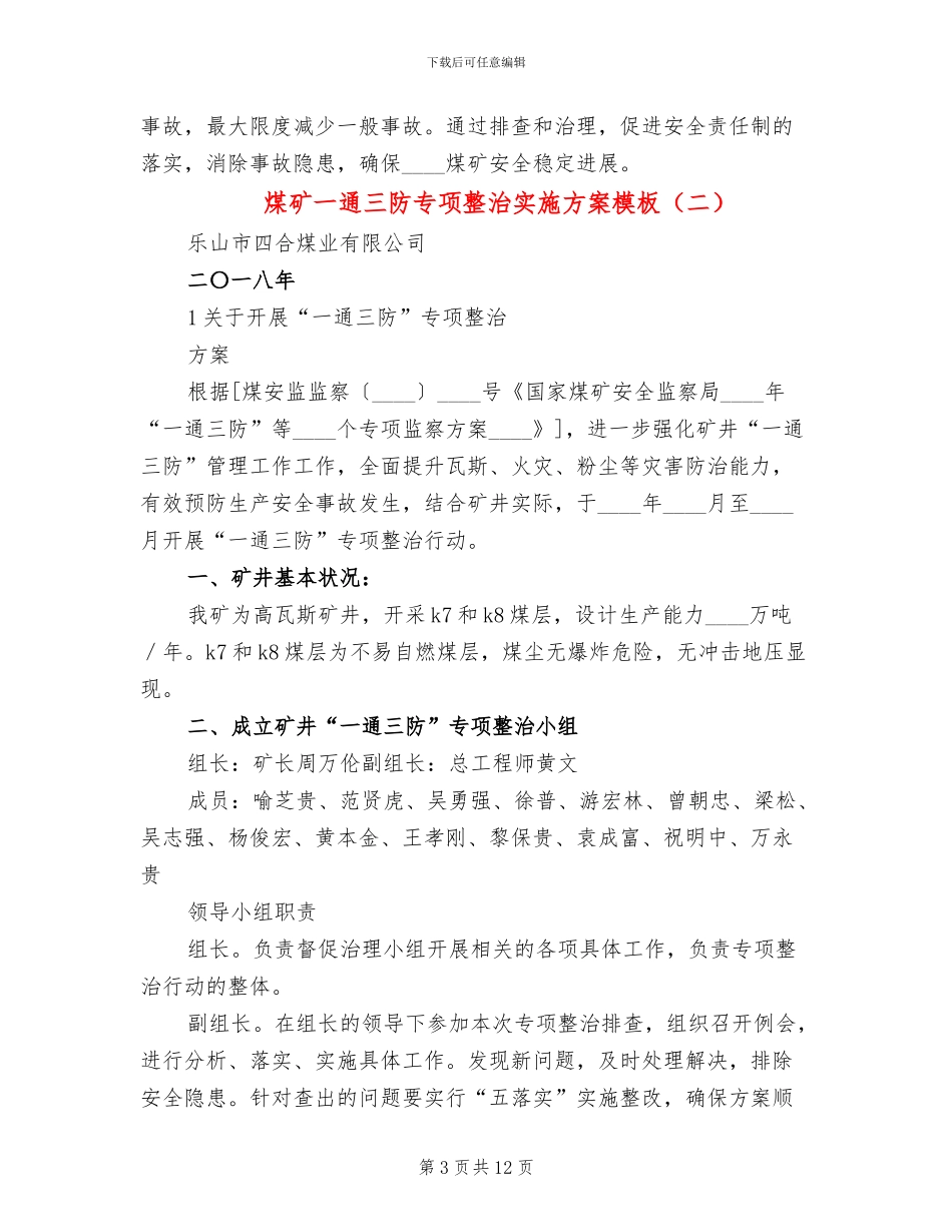 煤矿一通三防专项整治实施方案模板_第3页