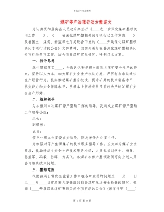 煤矿停产治理行动方案范文