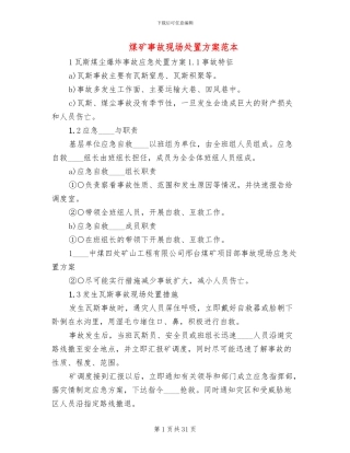 煤矿事故现场处置方案范本
