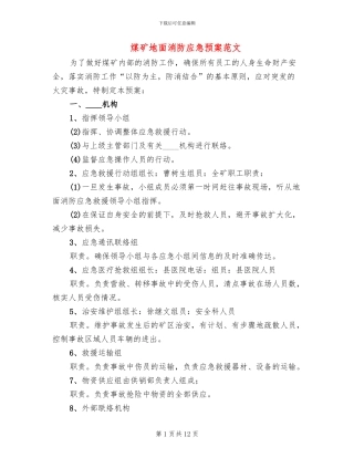 煤矿地面消防应急预案范文