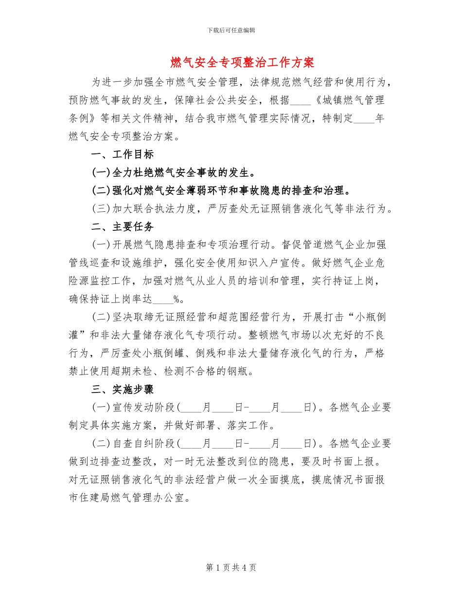 燃气安全专项整治工作方案_第1页