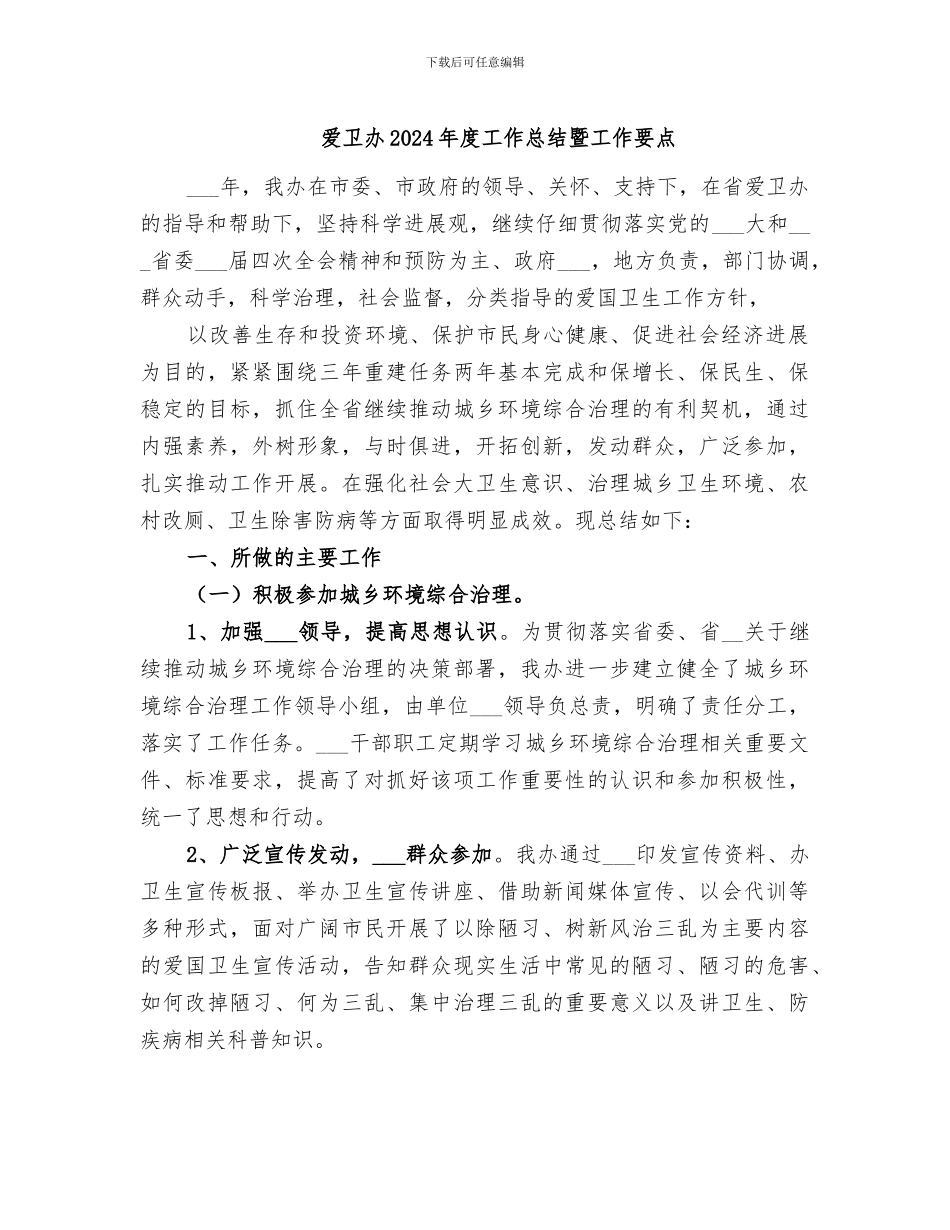 爱卫办2024年度工作总结暨工作要点_第1页