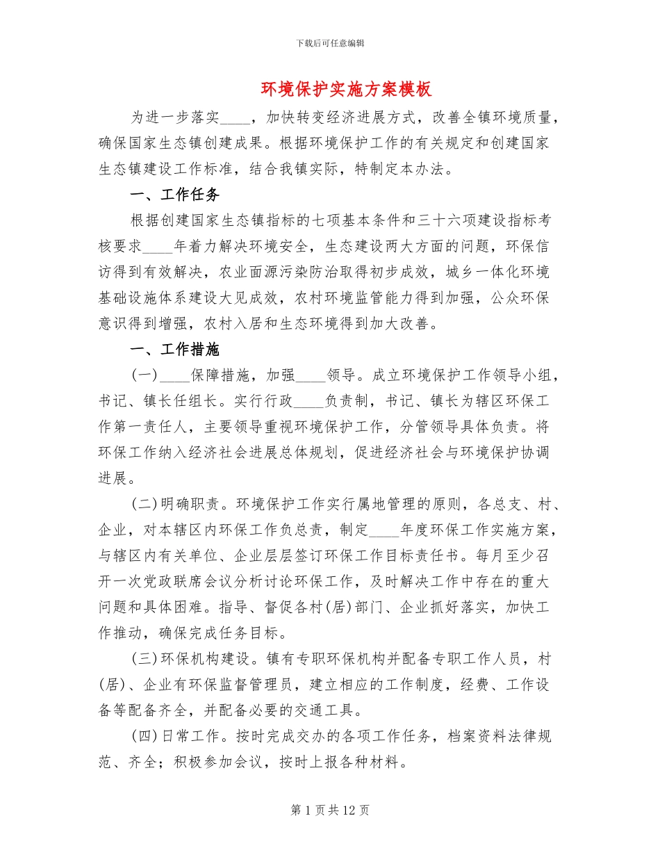环境保护实施方案模板_第1页