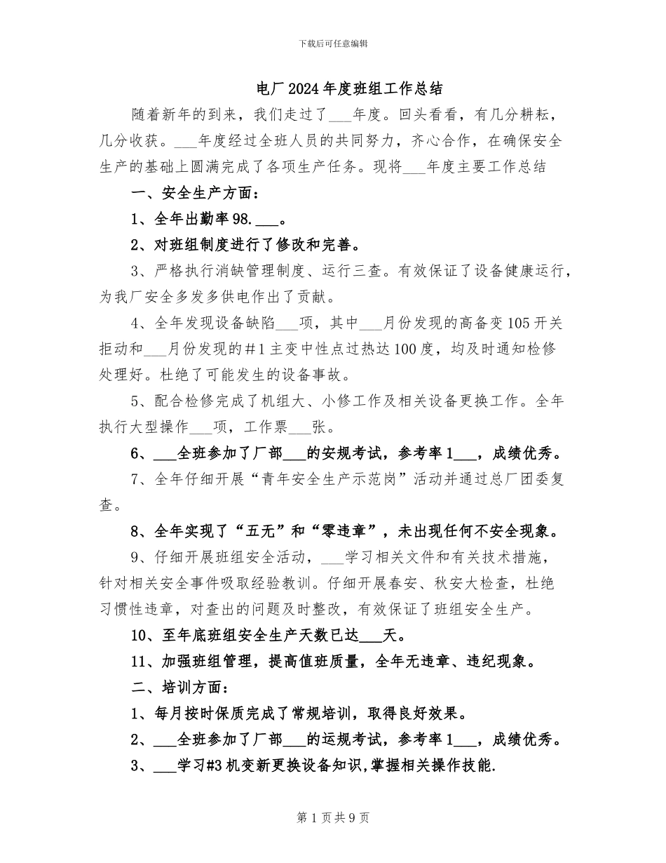 电厂2024年度班组工作总结_第1页