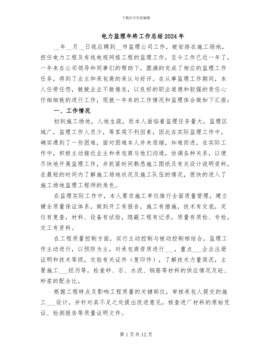 电力监理年终工作总结2024年_第1页