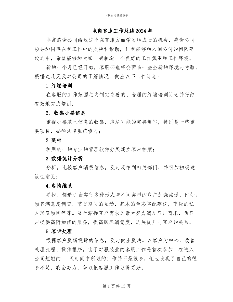 电商客服工作总结2024年_第1页