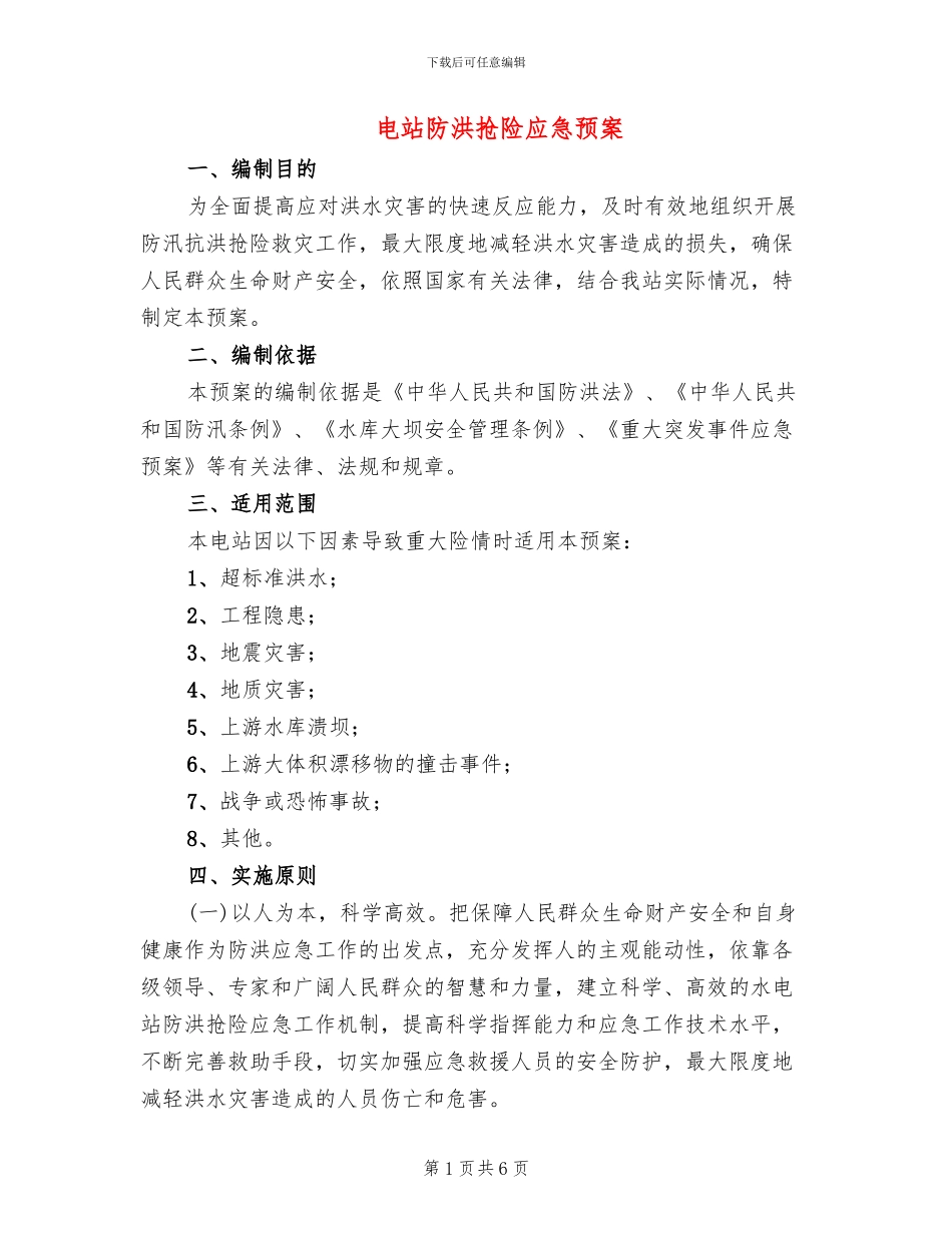 电站防洪抢险应急预案_第1页