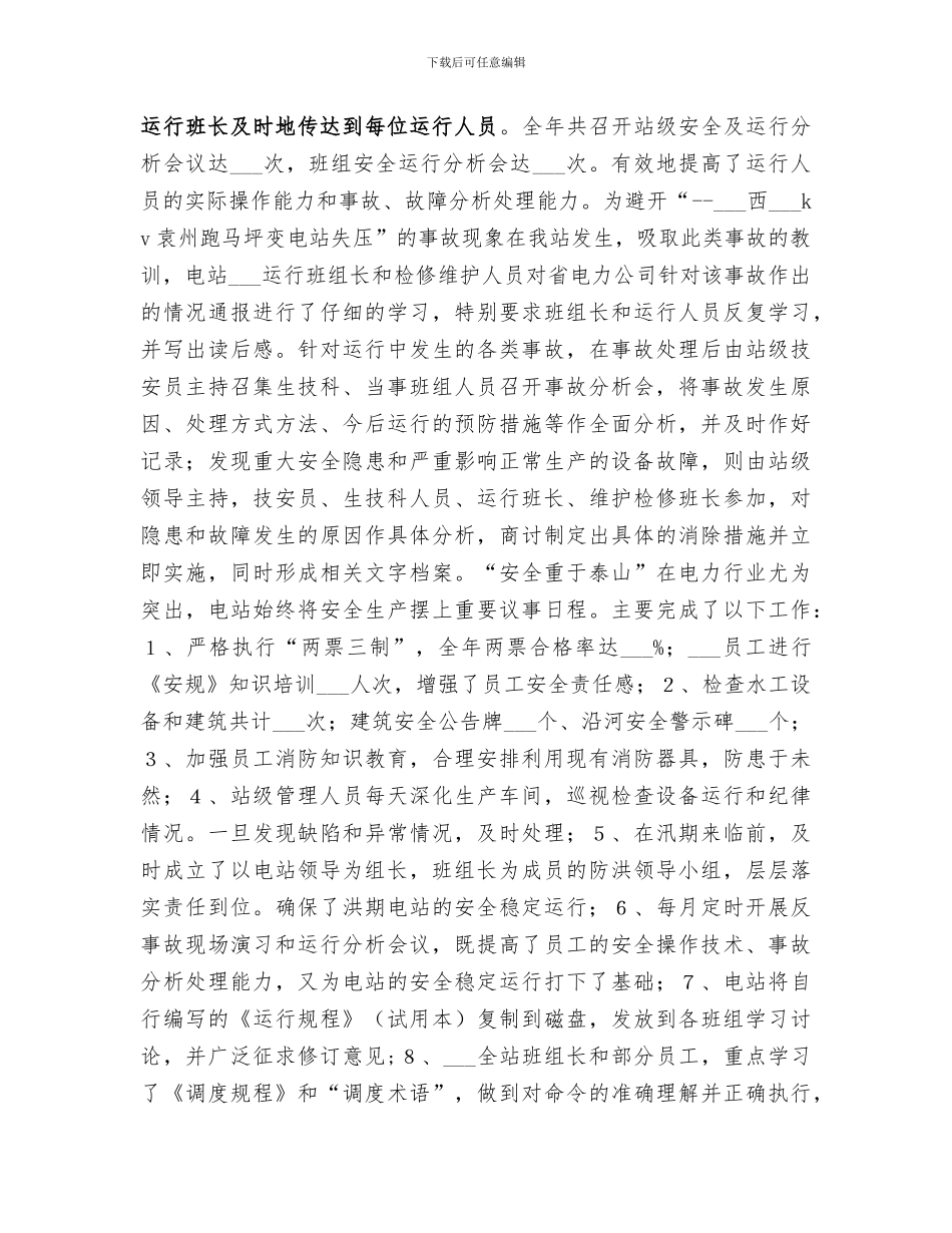 电站申报2024年度安全生产先进集体总结范文材料_第2页