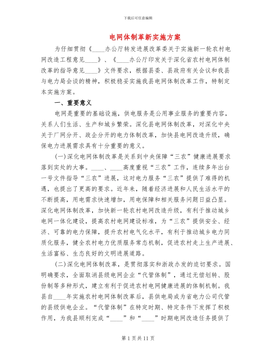 电网体制革新实施方案_第1页