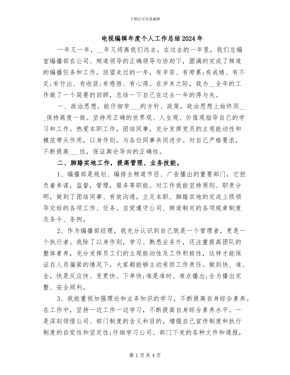 电视编辑年度个人工作总结2024年_第1页