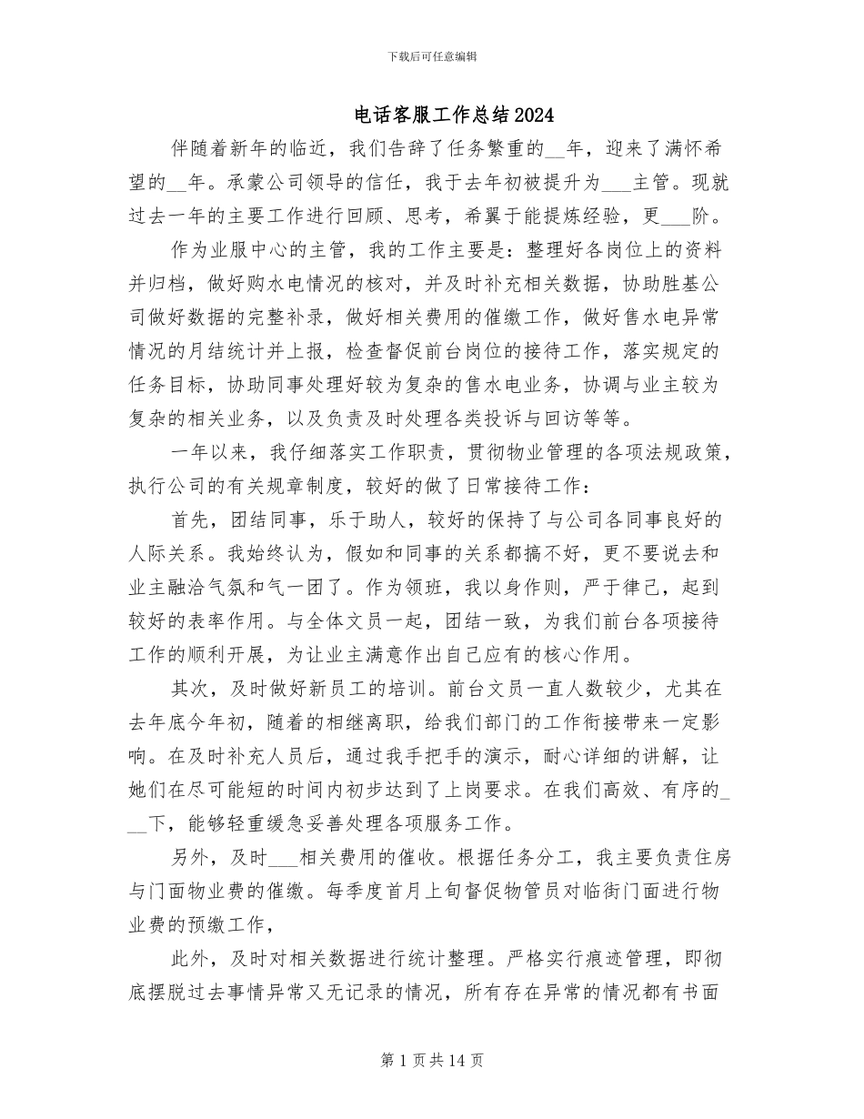 电话客服工作总结2024_第1页