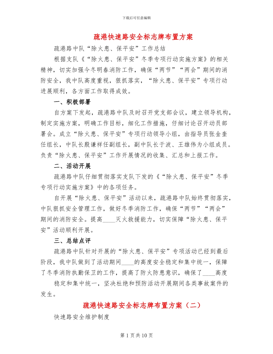 疏港快速路安全标志牌布置方案(2篇)_第1页